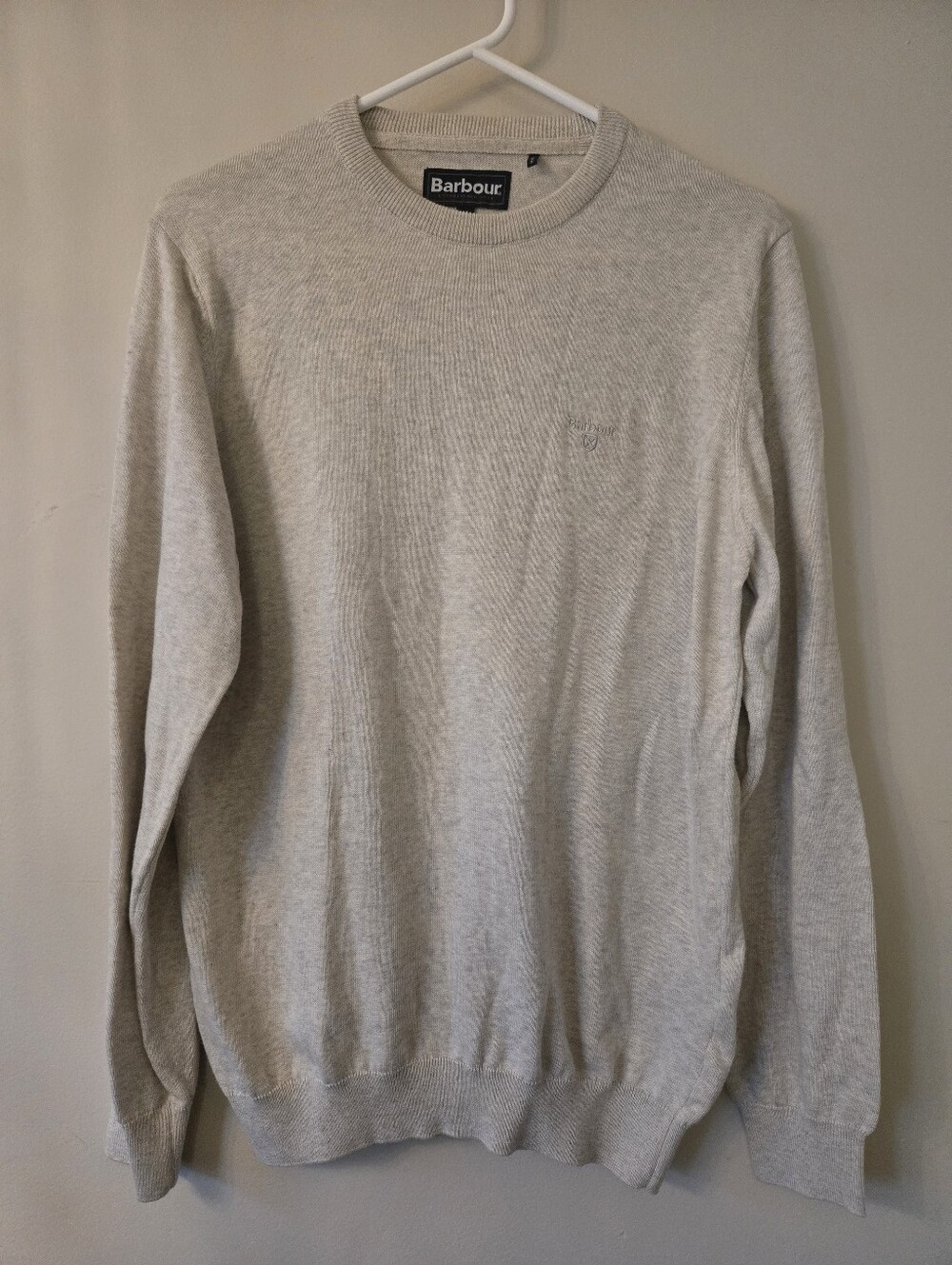Barbour Classic [Medium] Oatmeal Grey 100% Cotton Knit Crewneck Sweater Casual